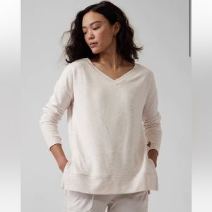 Athleta Coaster Luxe V Neck Sweater Toasted Brown Heather